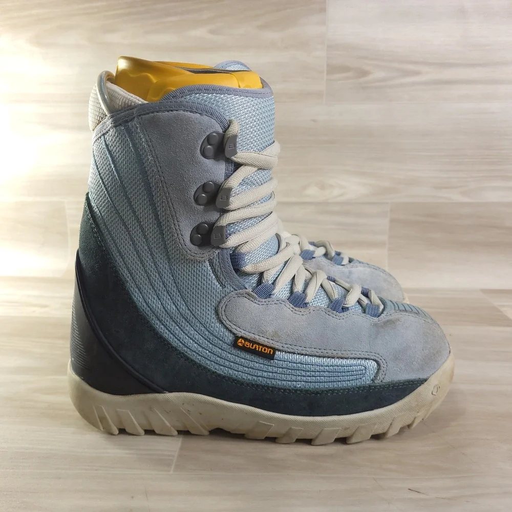 Burton Moto Snowboard Boots Womens 9 Blue Grey Suede Lace Up Winter Sport